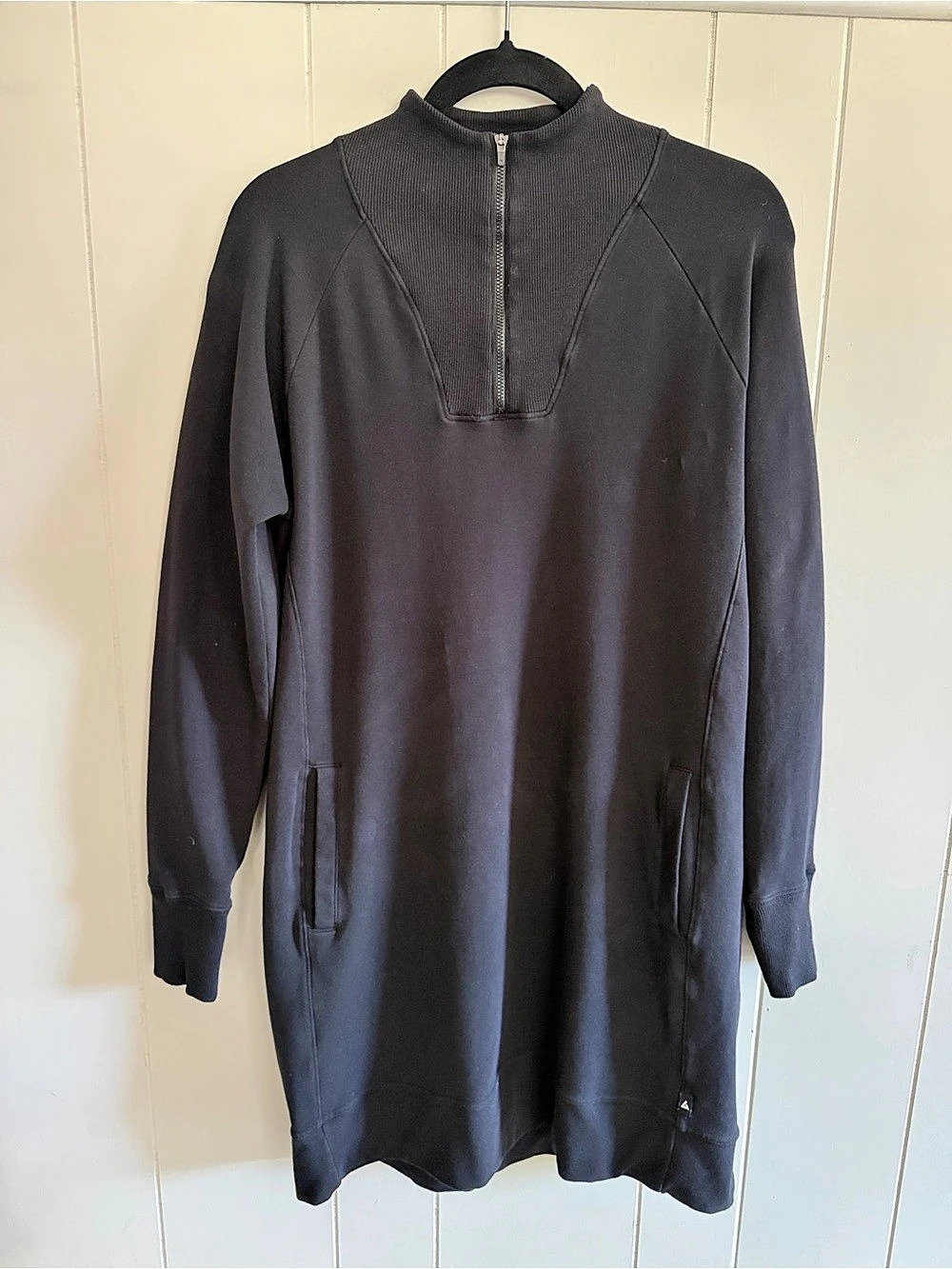 American Giant Moto Sweatshirt Dress Mock Neck Large 1/4 Zip Pockets Sporty